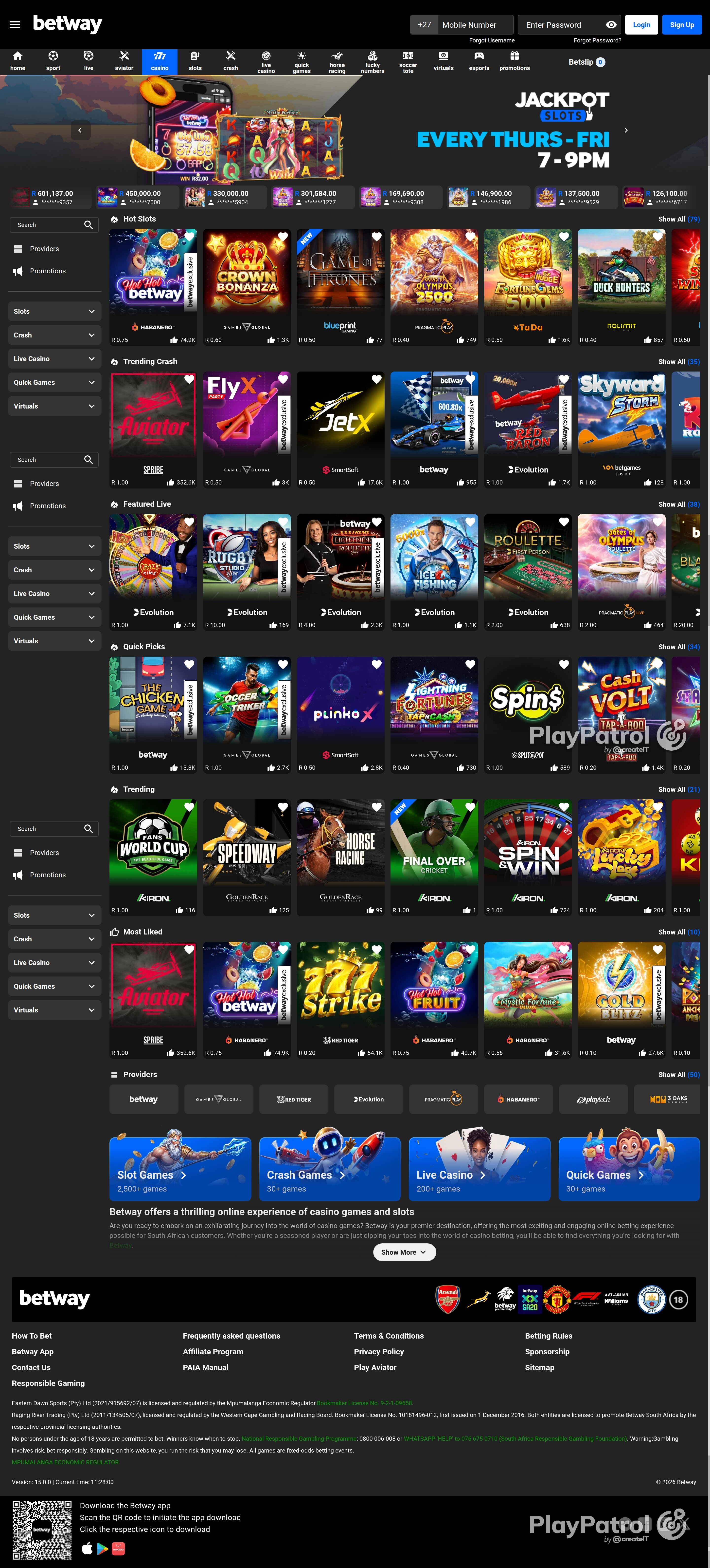 Full capture of betway.co.za recorded during the scan