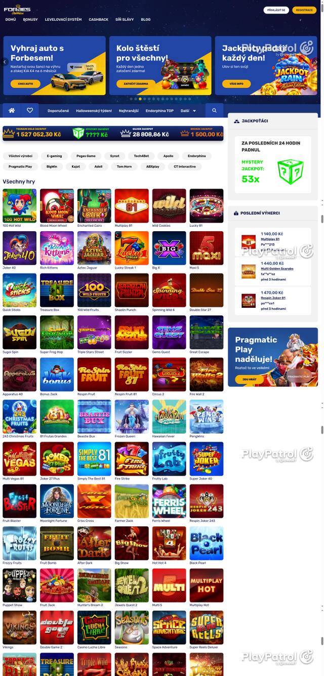 Capture of the front page of Forbes Casino (forbescasino.cz) on 30 October 2026