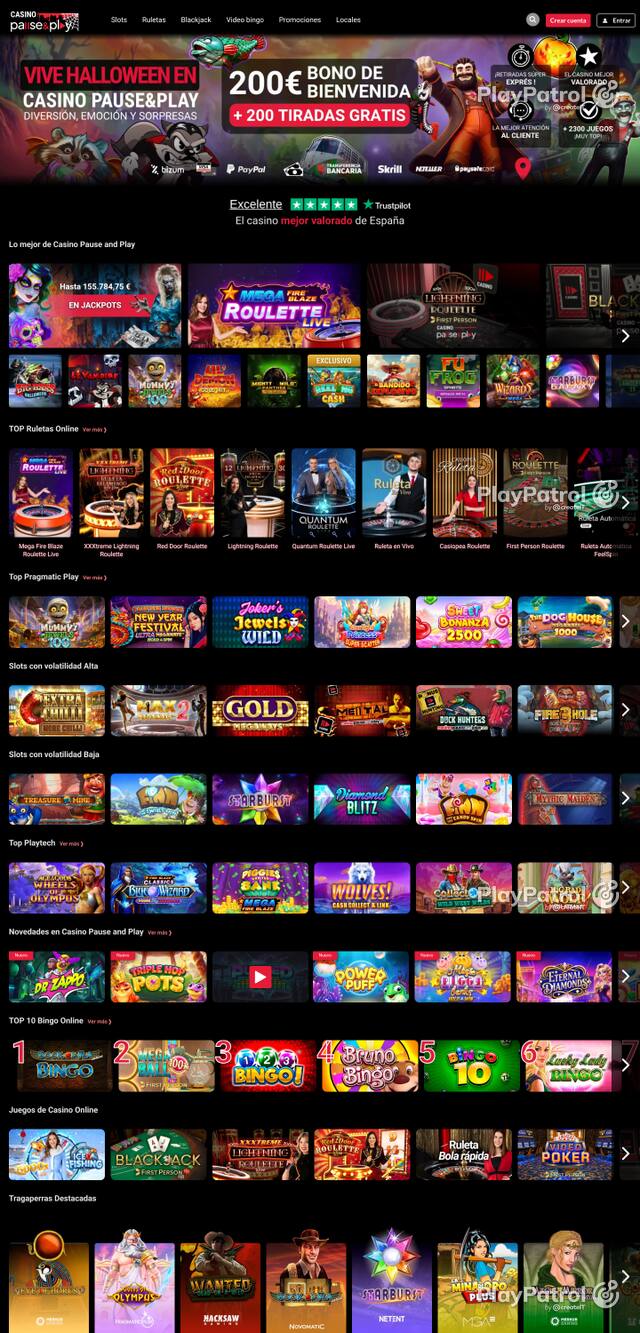 Capture of the front page of Casino Pause and Play (casinopauseandplay.es) on 16 October 2026