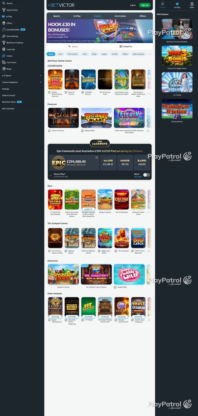 Homepage capture of BetVictor Casino recorded during the scan