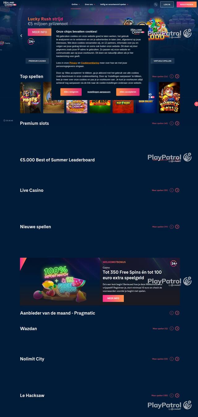 Homepage capture of Holland Casino recorded during the scan