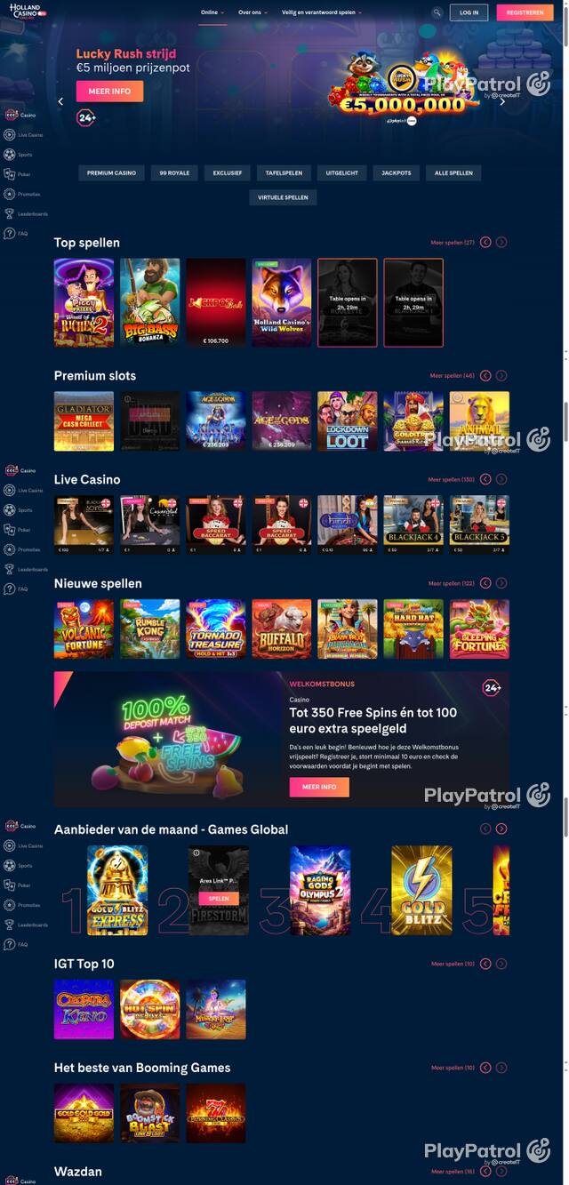 Capture of the front page of Holland Casino (hollandcasino.nl) on 19 October 2026