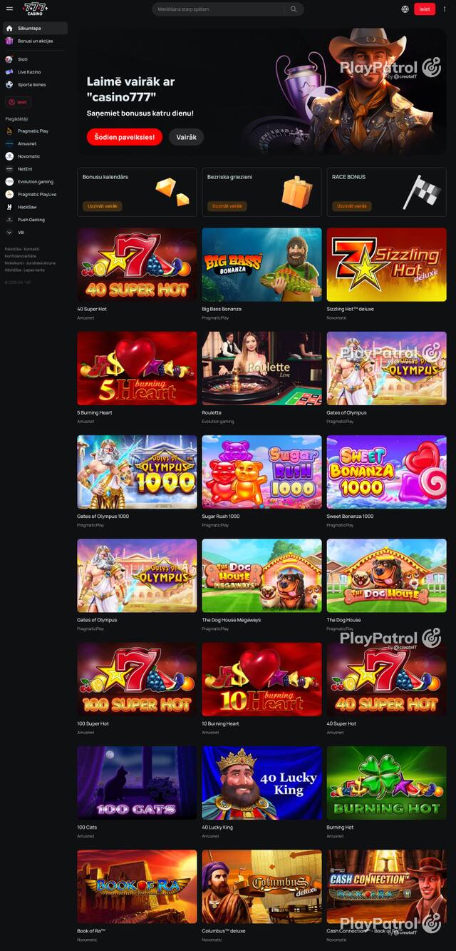 Front page of casino777.lv as captured on 27 October 2026