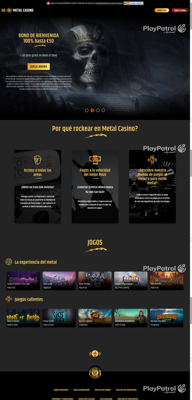 Capture of the front page of Metal Casino (metalcasino.es) on 20 October 2026