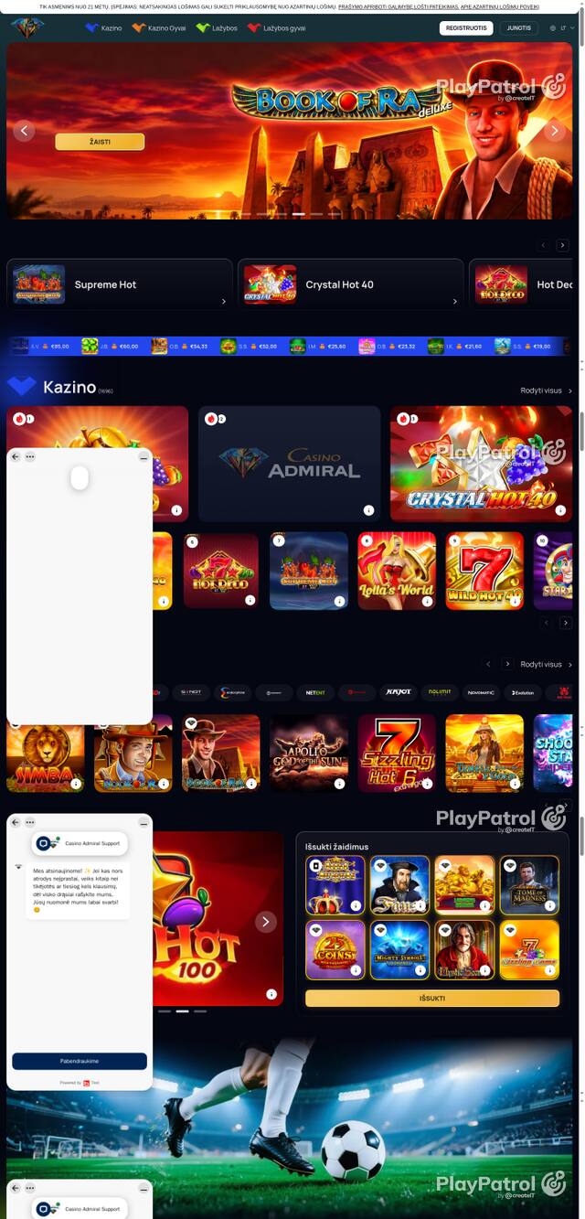 Capture of the front page of casinoadmiral.lt (casinoadmiral.lt) on 19 October 2026
