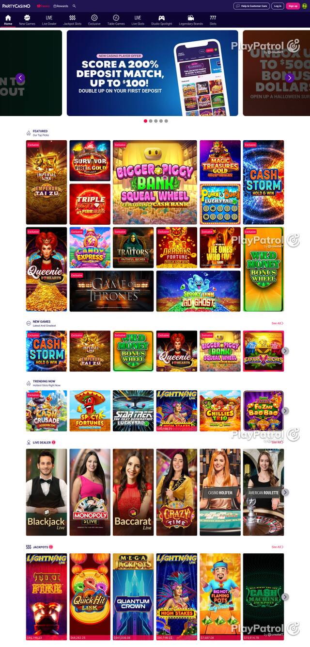 Front page of nj.partycasino.com as captured on 27 October 2026