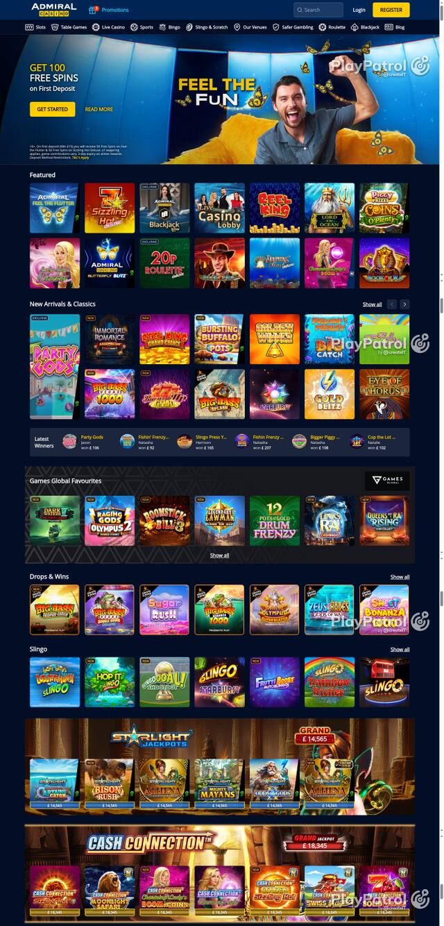 Capture of the front page of Admiral Casino (admiralcasino.co.uk) on 13 October 2026