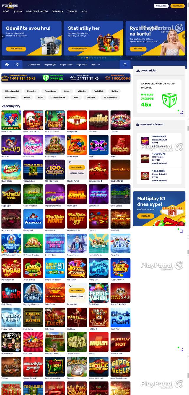 Capture of the front page of Forbes Casino (forbescasino.cz) on 8 October 2026