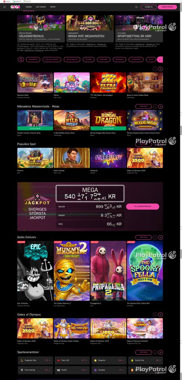 Capture of the front page of gogocasino.com (gogocasino.com) on 15 October 2026