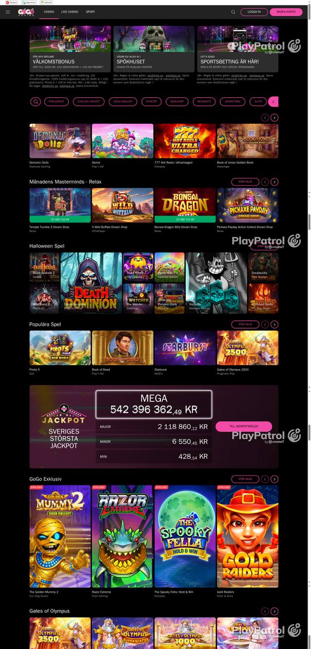 Capture of the front page of gogocasino.com (gogocasino.com) on 22 October 2026