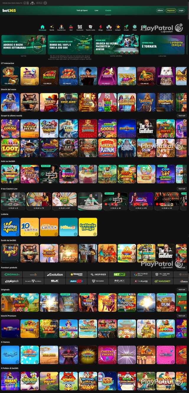 Capture of the front page of bet365 (casino.bet365.it) on 24 October 2026