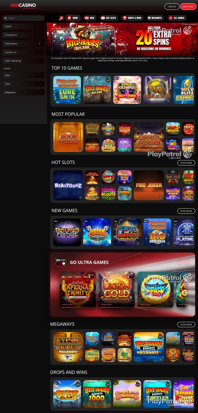 Homepage capture of 666 Casino recorded during the scan