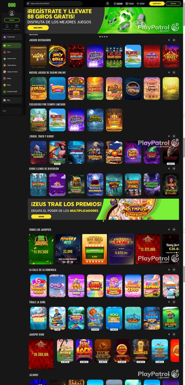 Capture of the front page of 888 (888casino.es) on 7 October 2026