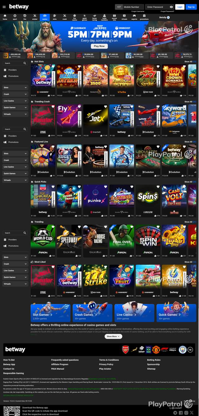 Capture of the front page of betway.co.za (betway.co.za) on 19 October 2026