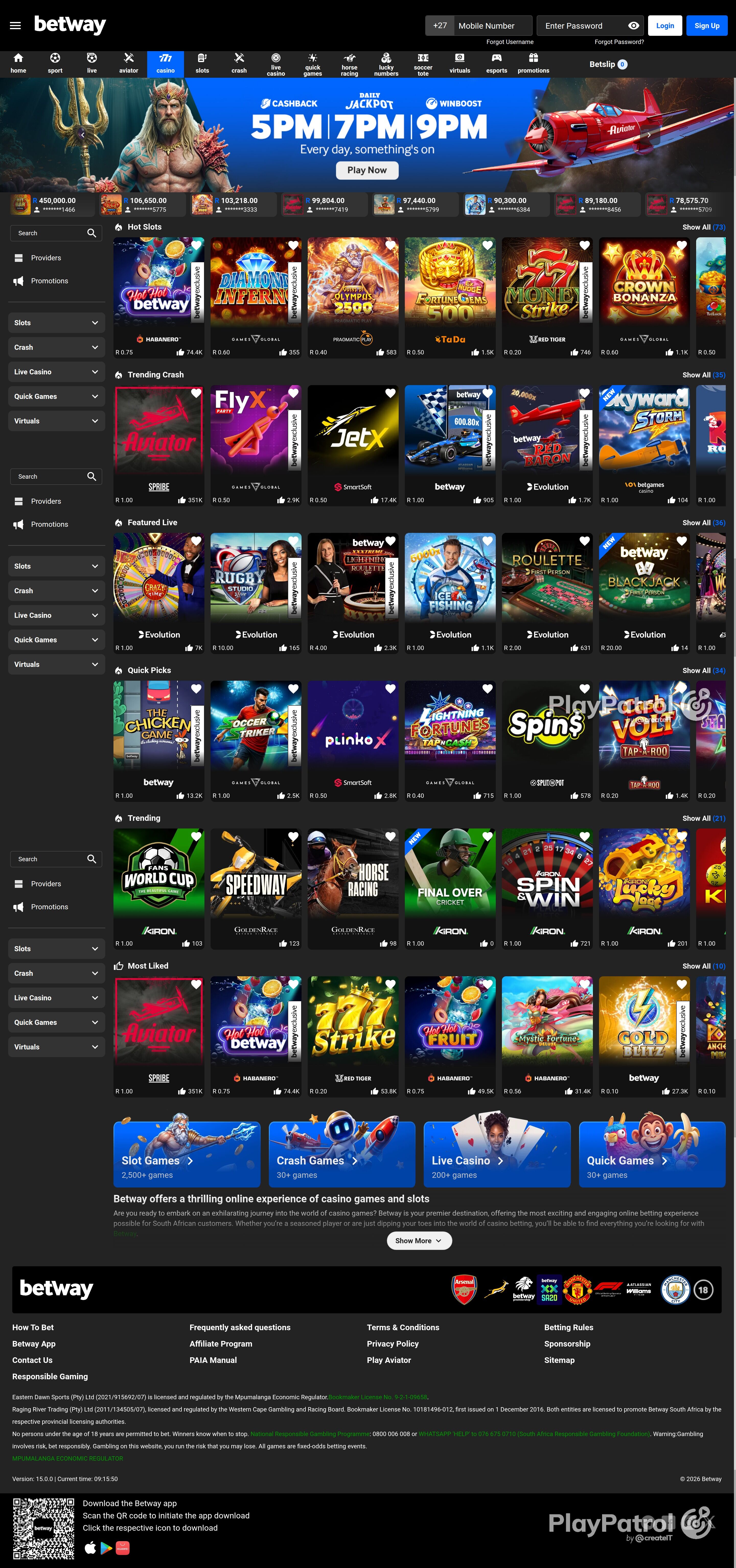 Full capture of betway.co.za recorded during the scan
