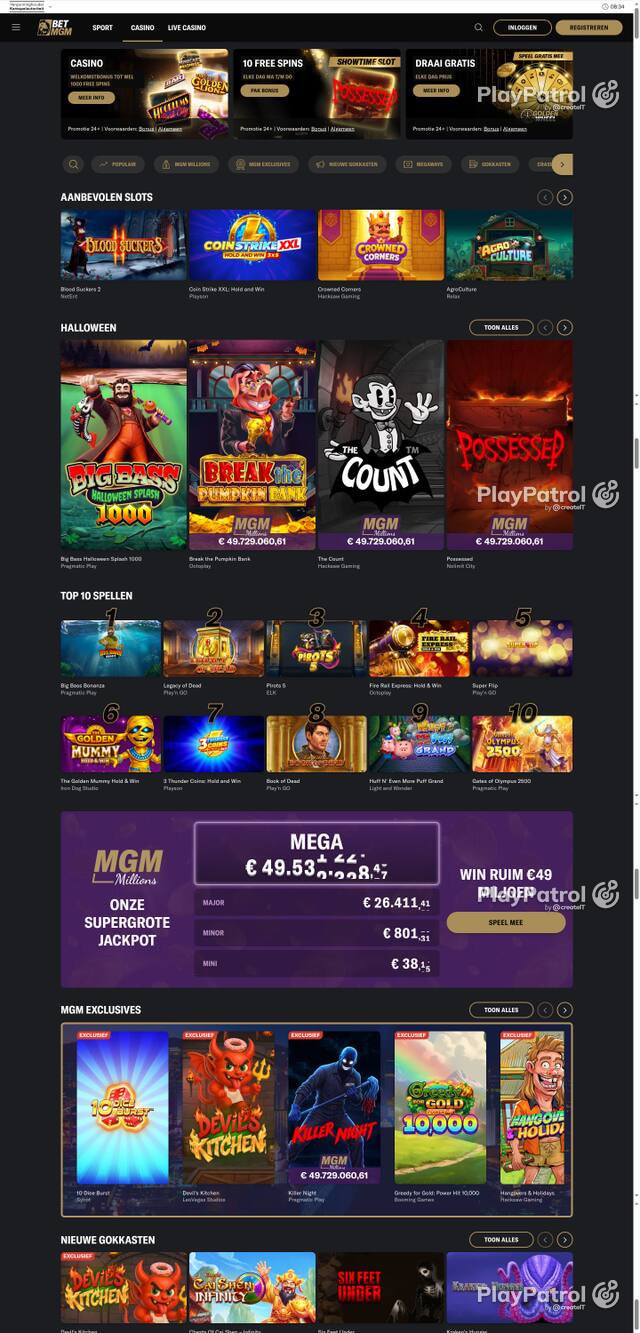 Capture of the front page of BetMGM (betmgm.nl) on 27 October 2026
