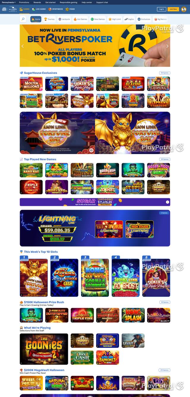 Capture of the front page of pa.playsugarhouse.com (pa.playsugarhouse.com) on 30 October 2026