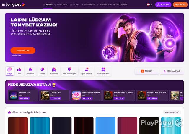 Front page of tonybet.lv as captured on 28 October 2026
