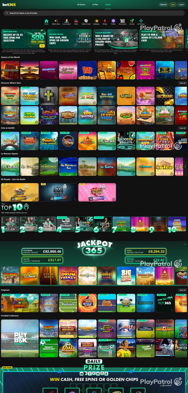 Capture of the front page of bet365 Casino (casino.bet365.com) on 13 October 2026