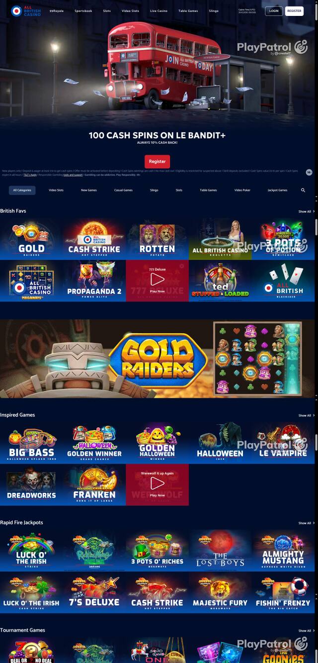 Capture of the front page of All British Casino (allbritishcasino.com) on 26 October 2026