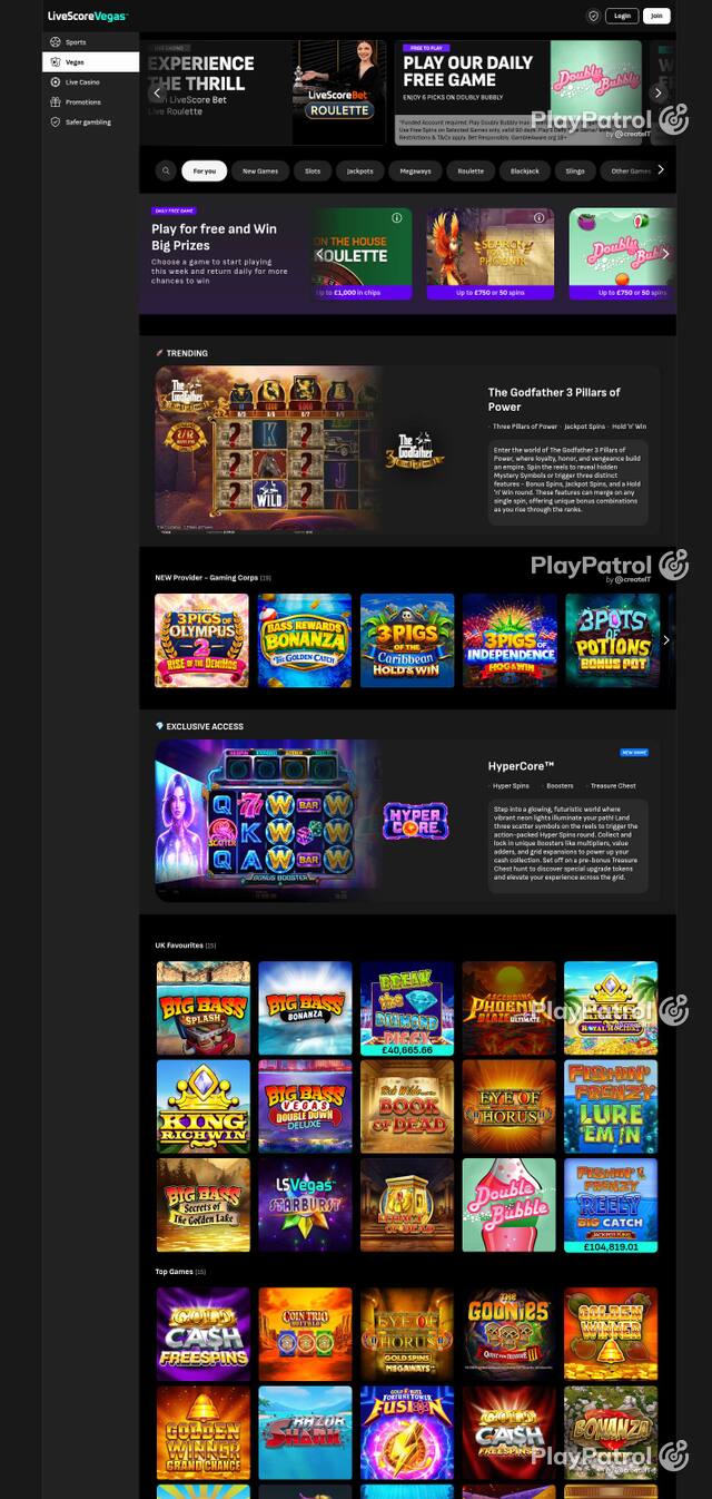 Homepage capture of LiveScore Vegas recorded during the scan