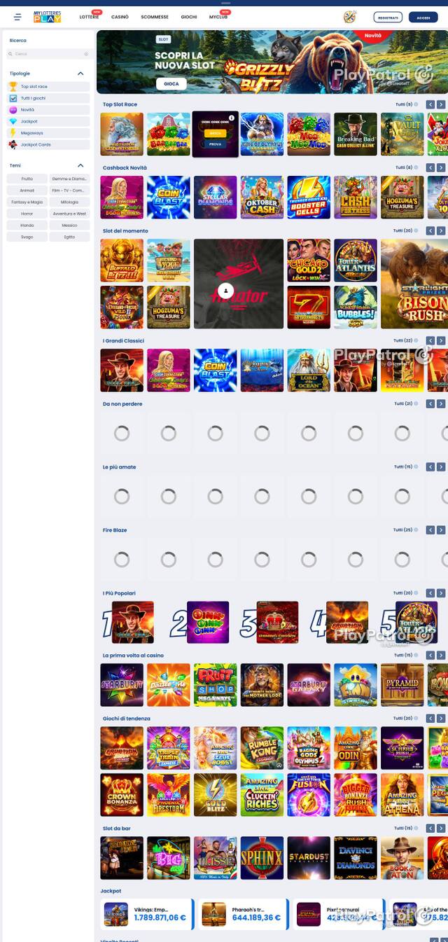 Homepage capture of MyLotteries recorded during the scan