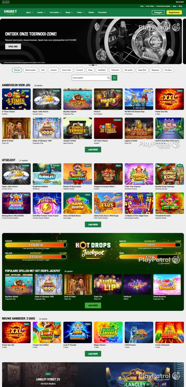 Homepage capture of Unibet recorded during the scan