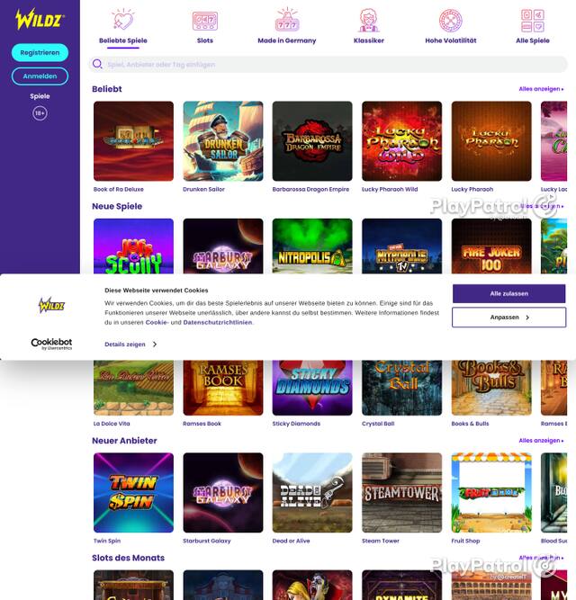Capture of the front page of Wildz (wildz.de) on 2 October 2026