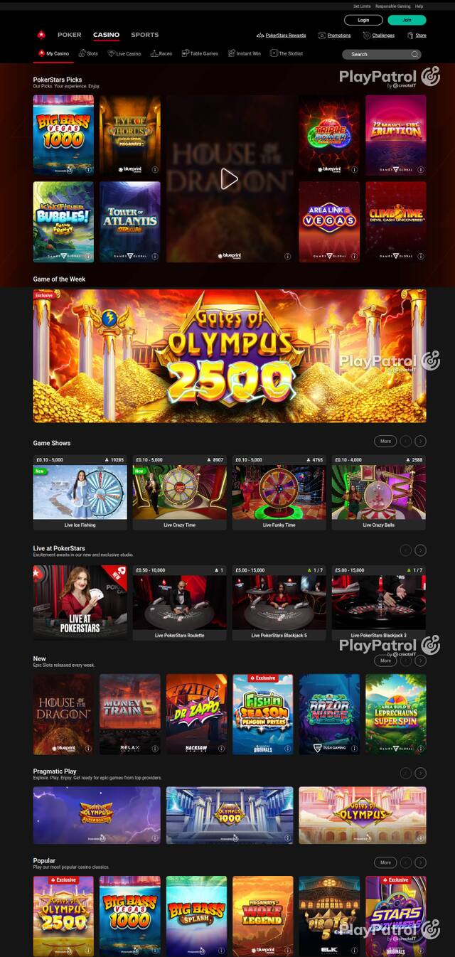 Capture of the front page of PokerStars (pokerstars.uk) on 2 October 2026