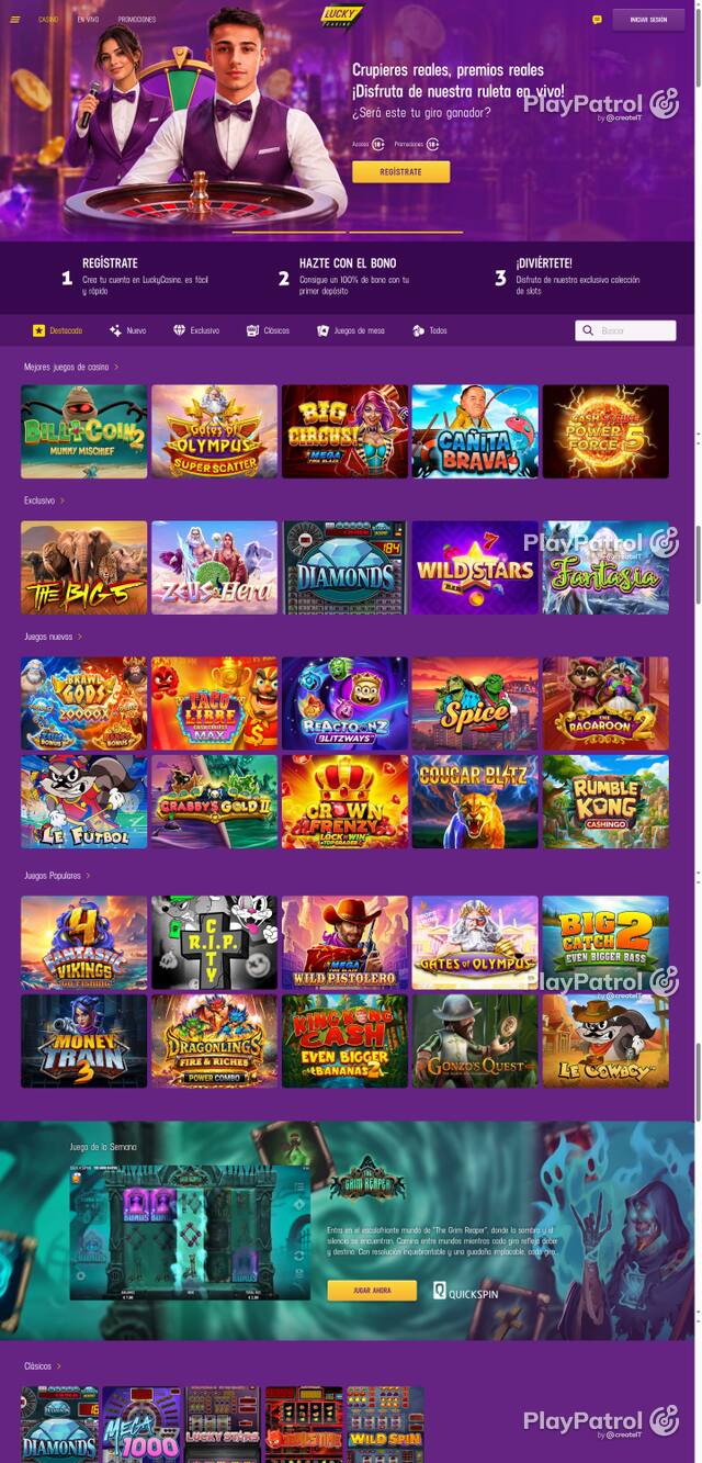 Front page of Lucky Casino as captured on 29 October 2026