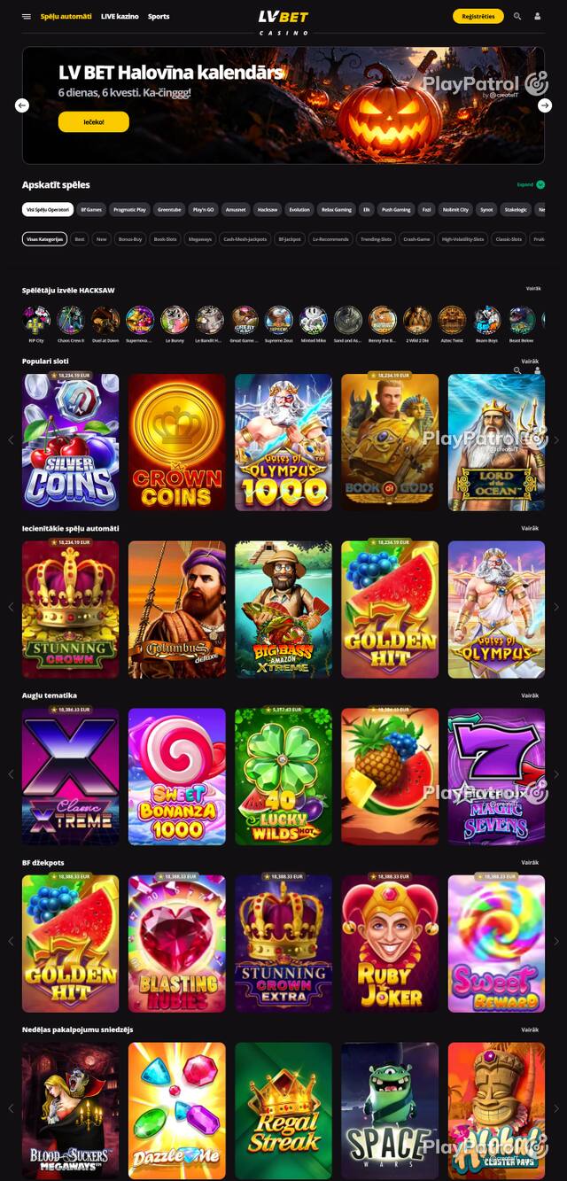 Front page of lvbet.lv as captured on 27 October 2026