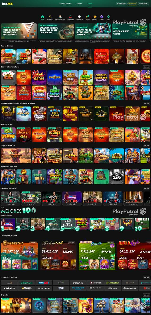 Capture of the front page of Bet365 Casino (casino.bet365.es) on 25 October 2026
