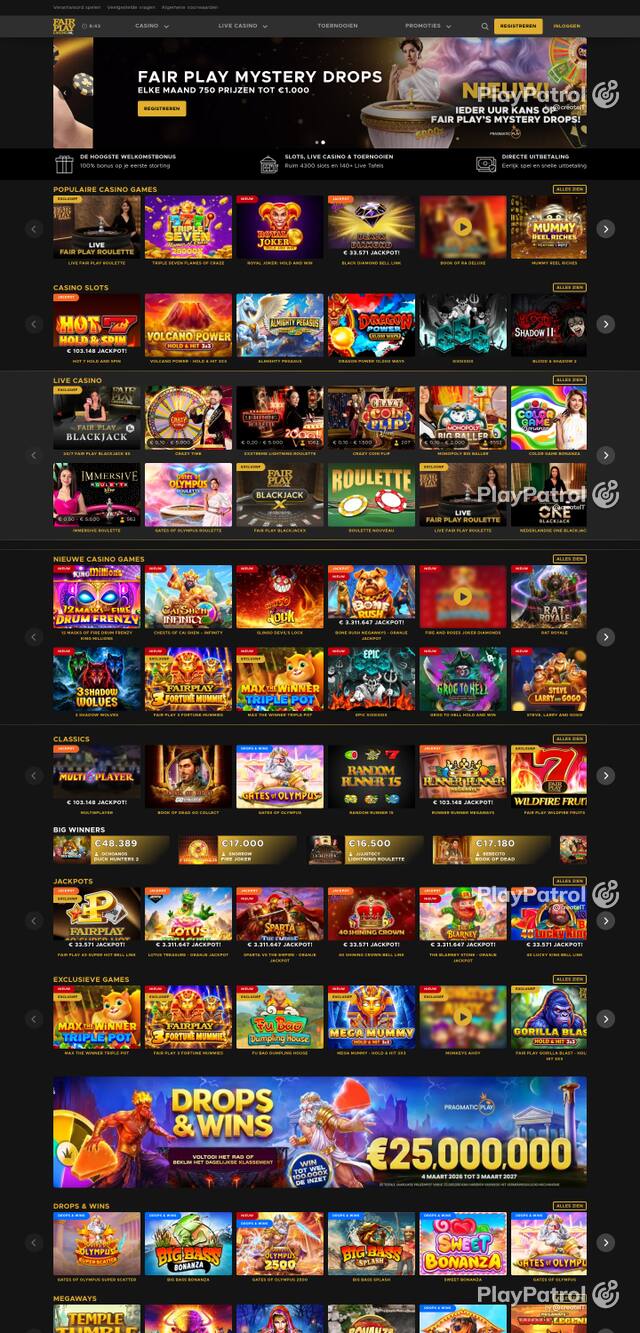 Capture of the front page of Fair Play Casino (fairplaycasino.nl) on 26 October 2026