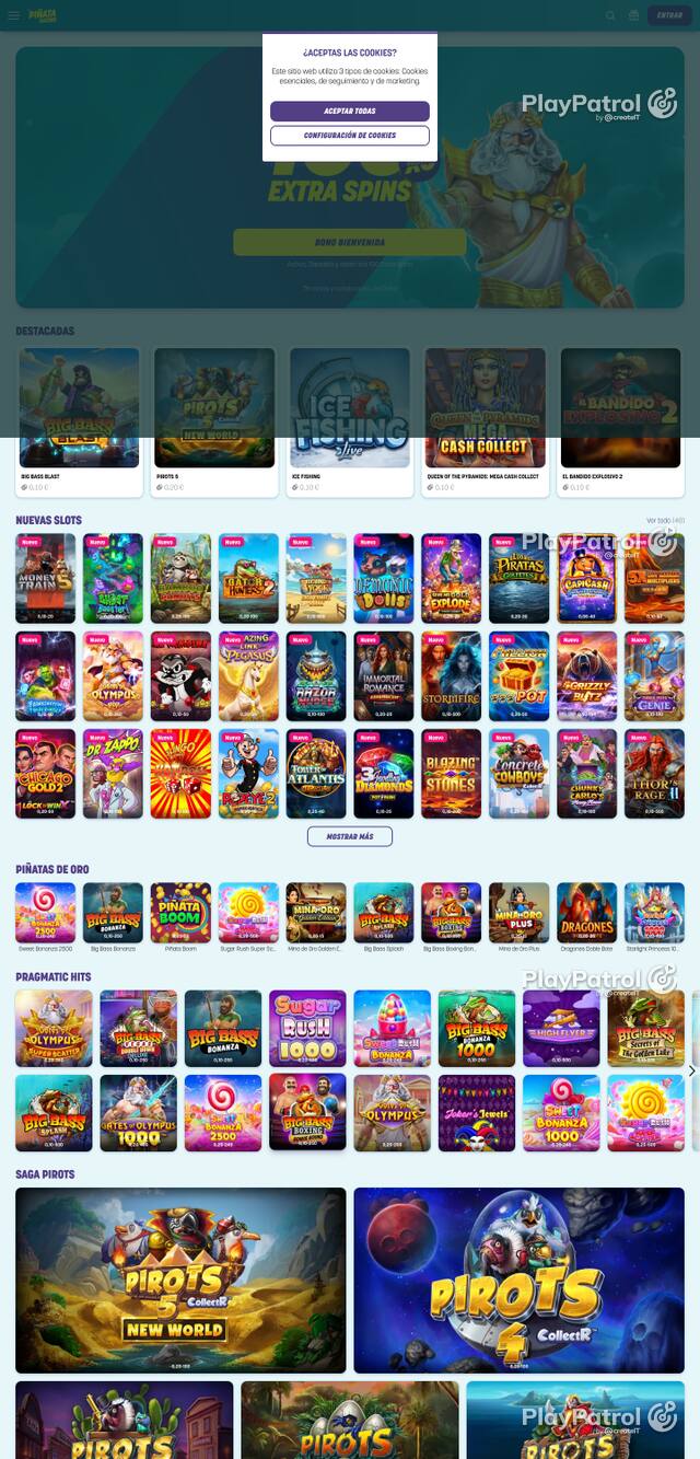 Capture of the front page of Piñata Casino (pinatacasino.es) on 7 October 2026