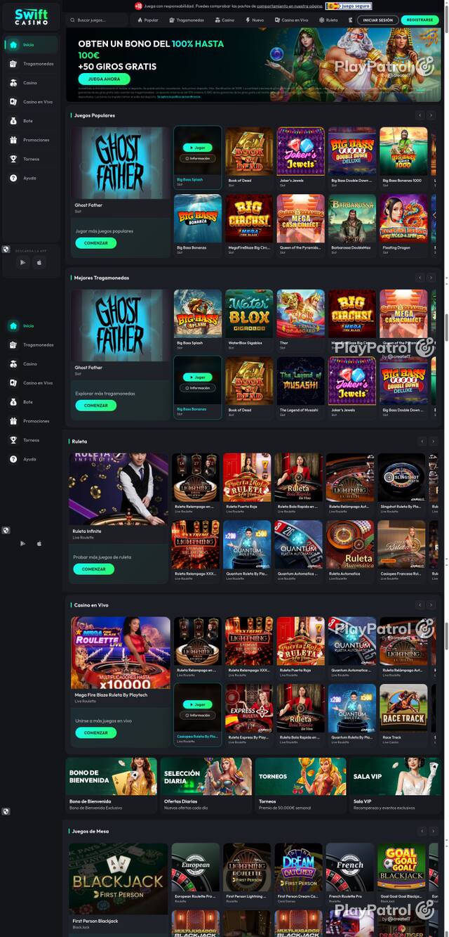 Capture of the front page of Swift Casino (swiftcasino.es) on 12 October 2026