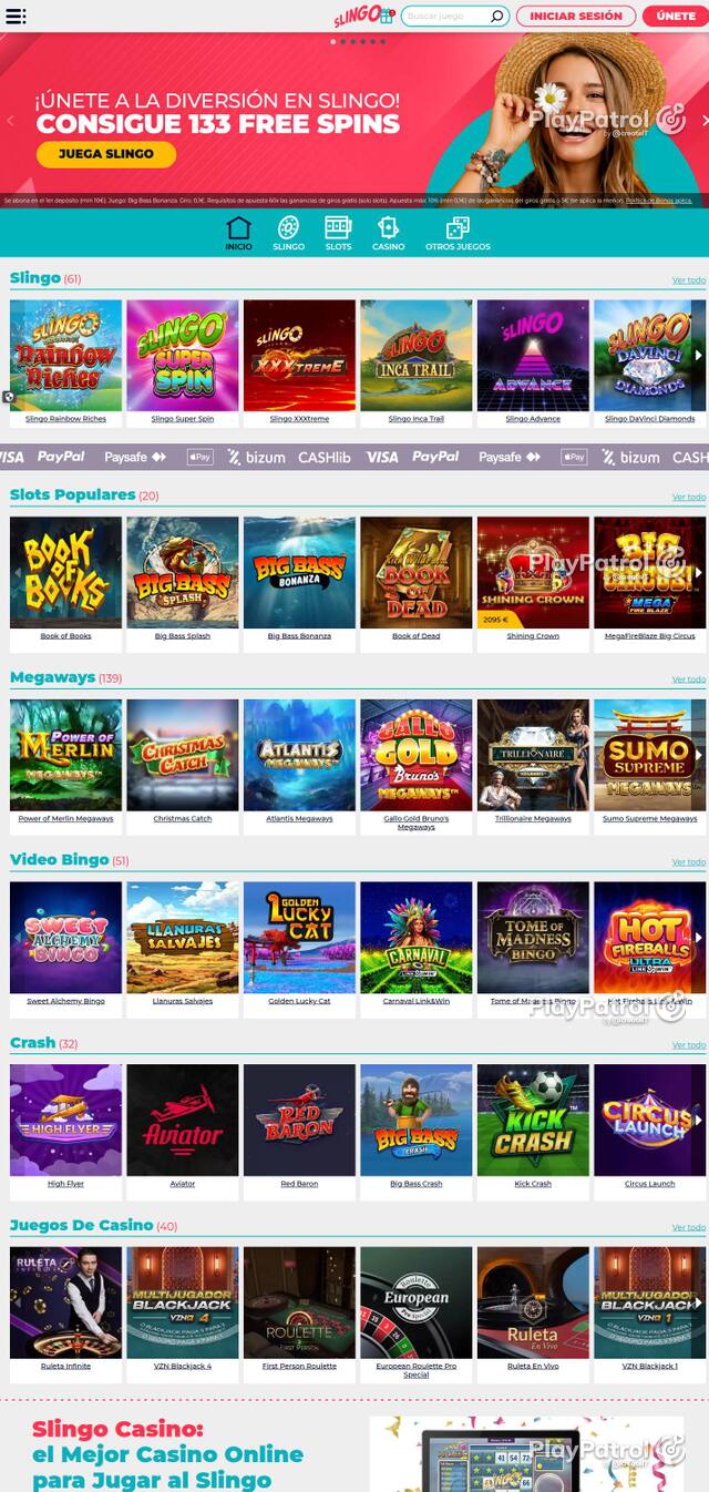 Capture of the front page of Slingo Casino (slingocasino.es) on 3 October 2026