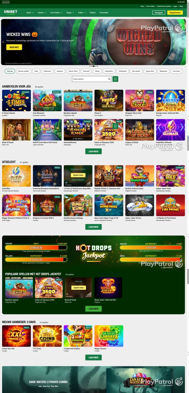 Capture of the front page of Unibet (unibet.nl) on 30 October 2026