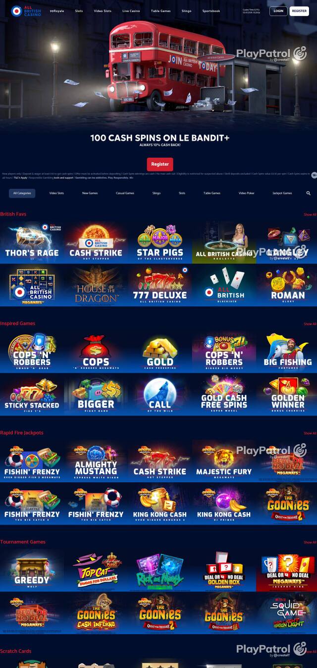 Capture of the front page of All British Casino (allbritishcasino.com) on 3 October 2026