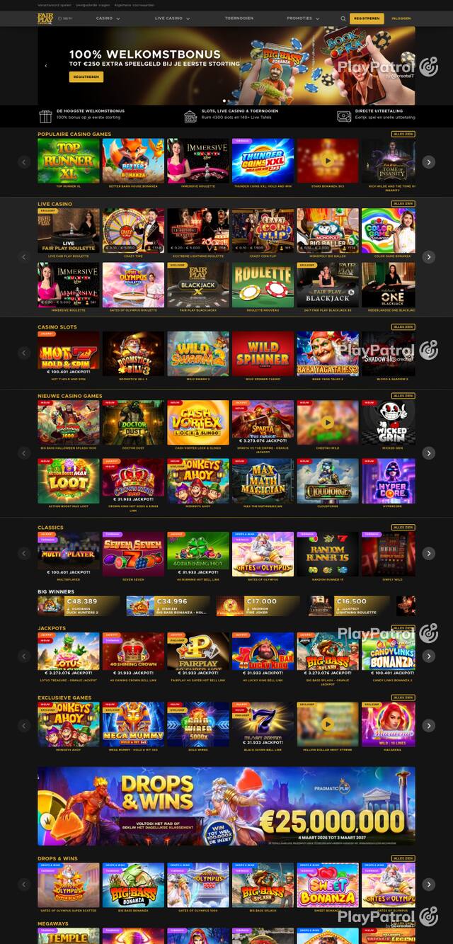 Capture of the front page of Fair Play Casino (fairplaycasino.nl) on 12 October 2026