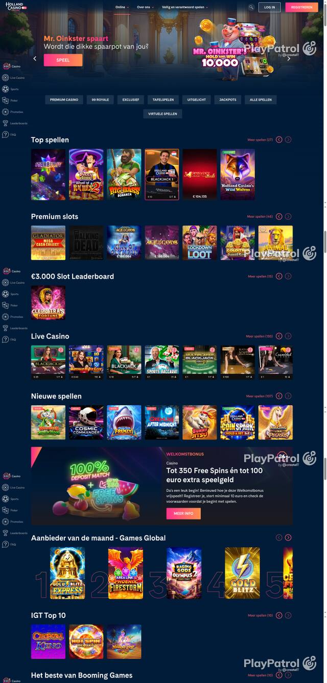 Capture of the front page of Holland Casino (hollandcasino.nl) on 14 October 2026