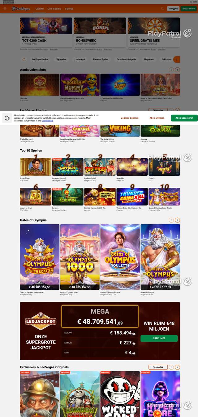 Capture of the front page of LeoVegas Casino Nederland (leovegas.nl) on 3 October 2026