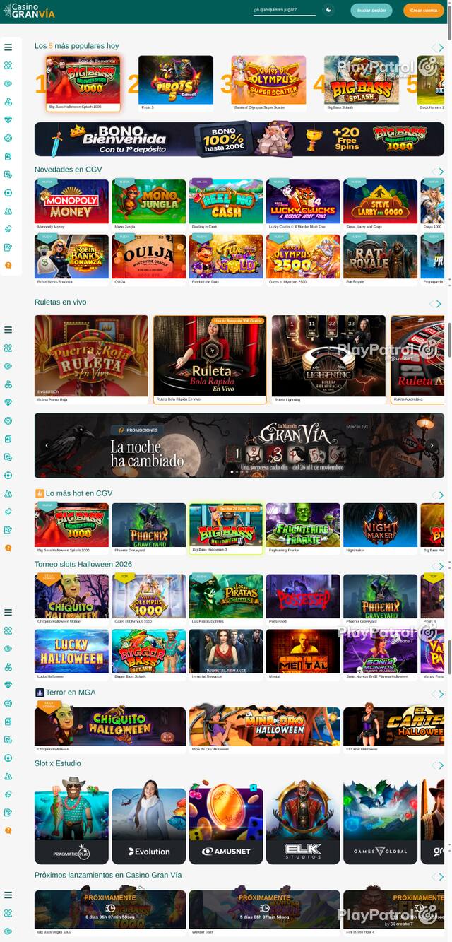 Capture of the front page of Casino Gran Vía (casinogranvia.es) on 29 October 2026
