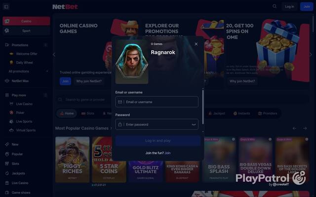Capture of the front page of NetBet Casino (netbet.co.uk) on 4 October 2026