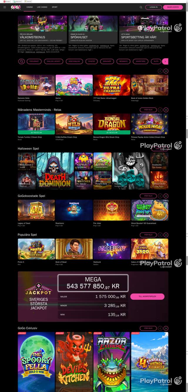 Capture of the front page of gogocasino.com (gogocasino.com) on 24 October 2026