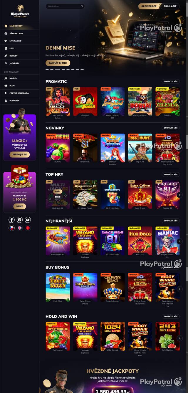 Capture of the front page of Magic Planet (magicplanet.cz) on 7 October 2026