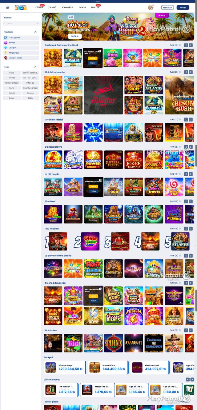 Capture of the front page of MyLotteries (mylotteriesplay.it) on 6 October 2026