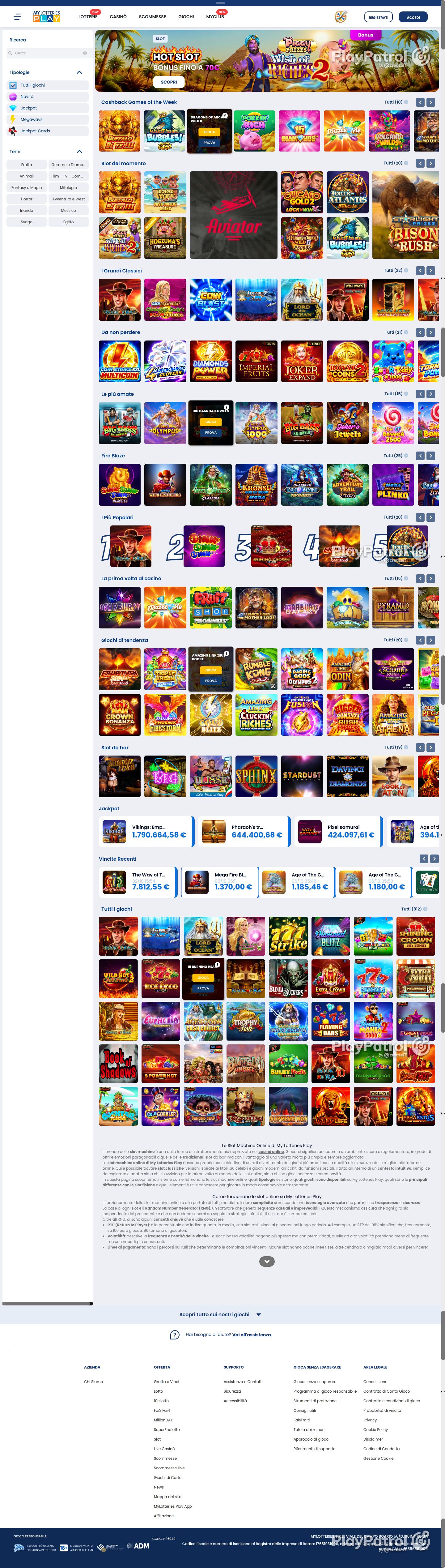 Full capture of MyLotteries recorded during the scan