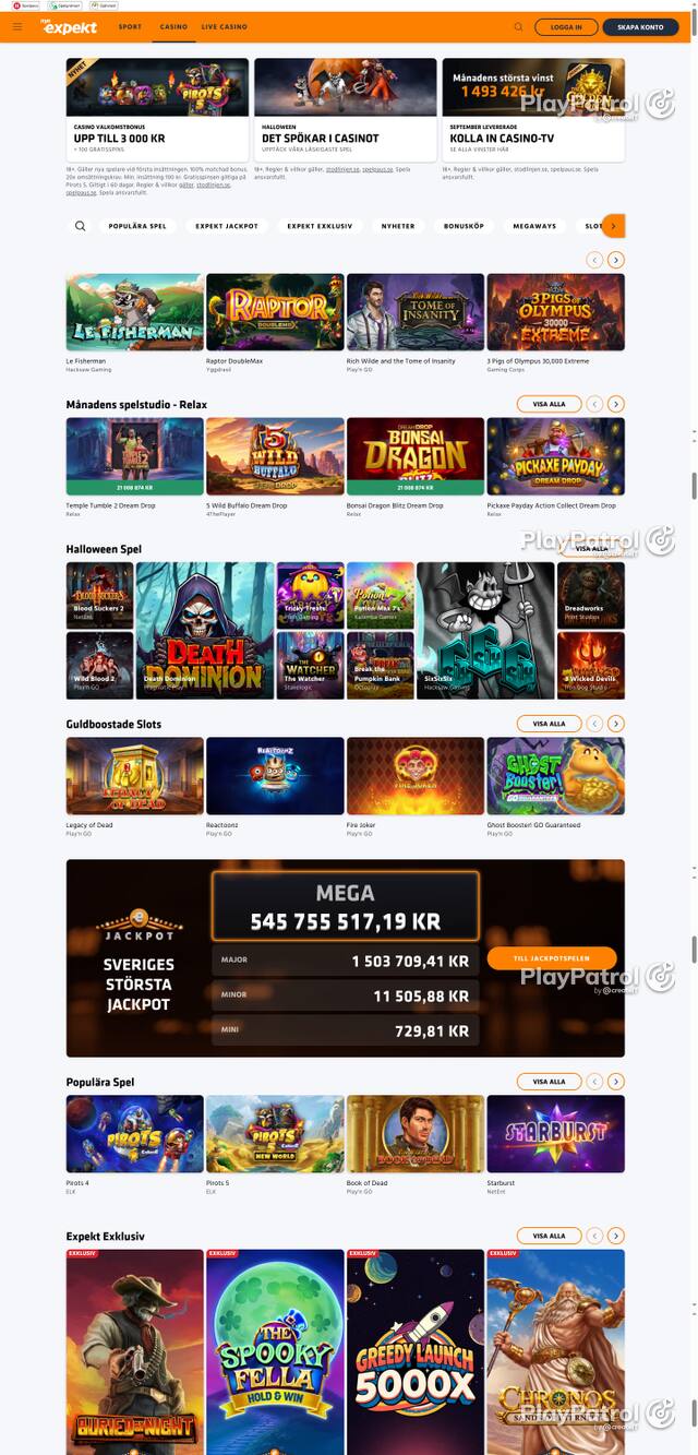 Front page of expekt.se as captured on 29 October 2026