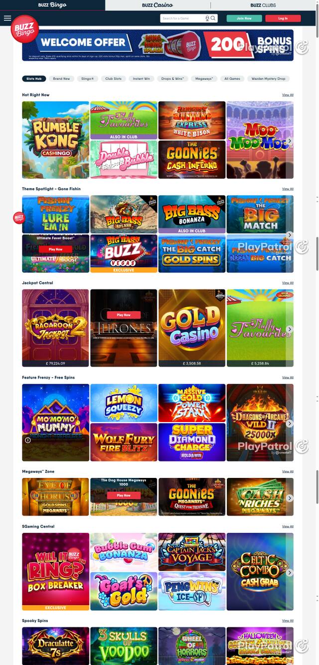 Capture of the front page of Buzz Bingo (buzzbingo.com) on 24 October 2026