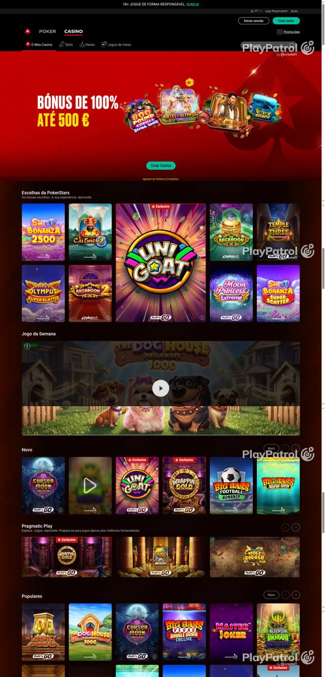 Capture of the front page of pokerstars.pt (pokerstars.pt) on 18 October 2026